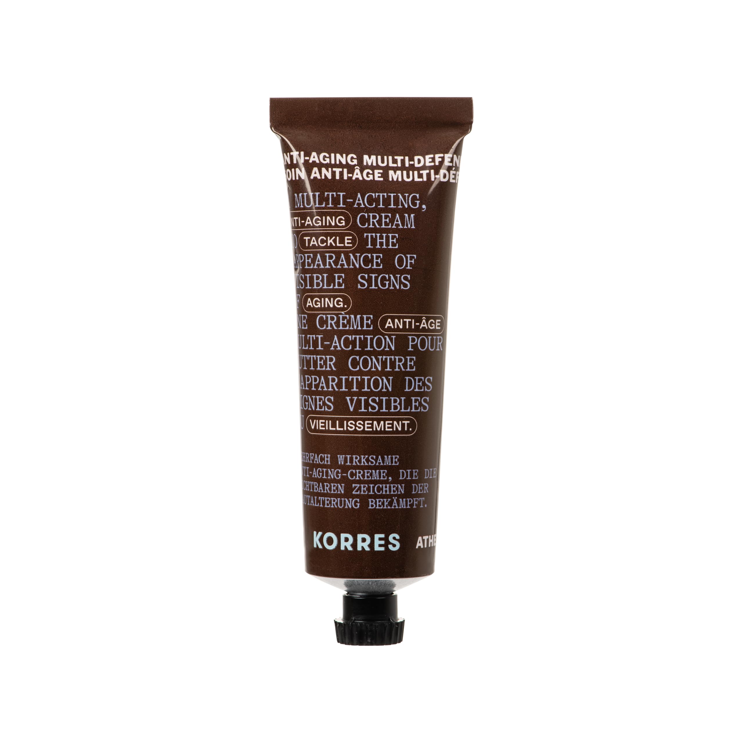 KORRES Athenian Grooming anti-ageing cream bottle pump for face and eyes, quick absorption.