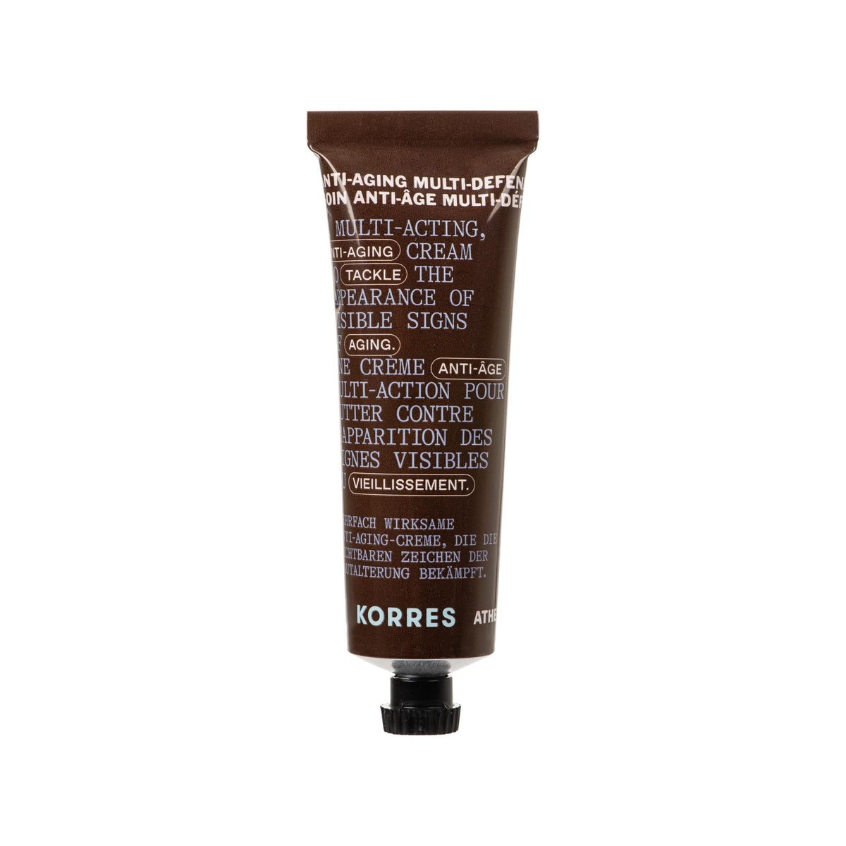 KORRES Athenian Grooming anti-ageing cream bottle pump for face and eyes, quick absorption.