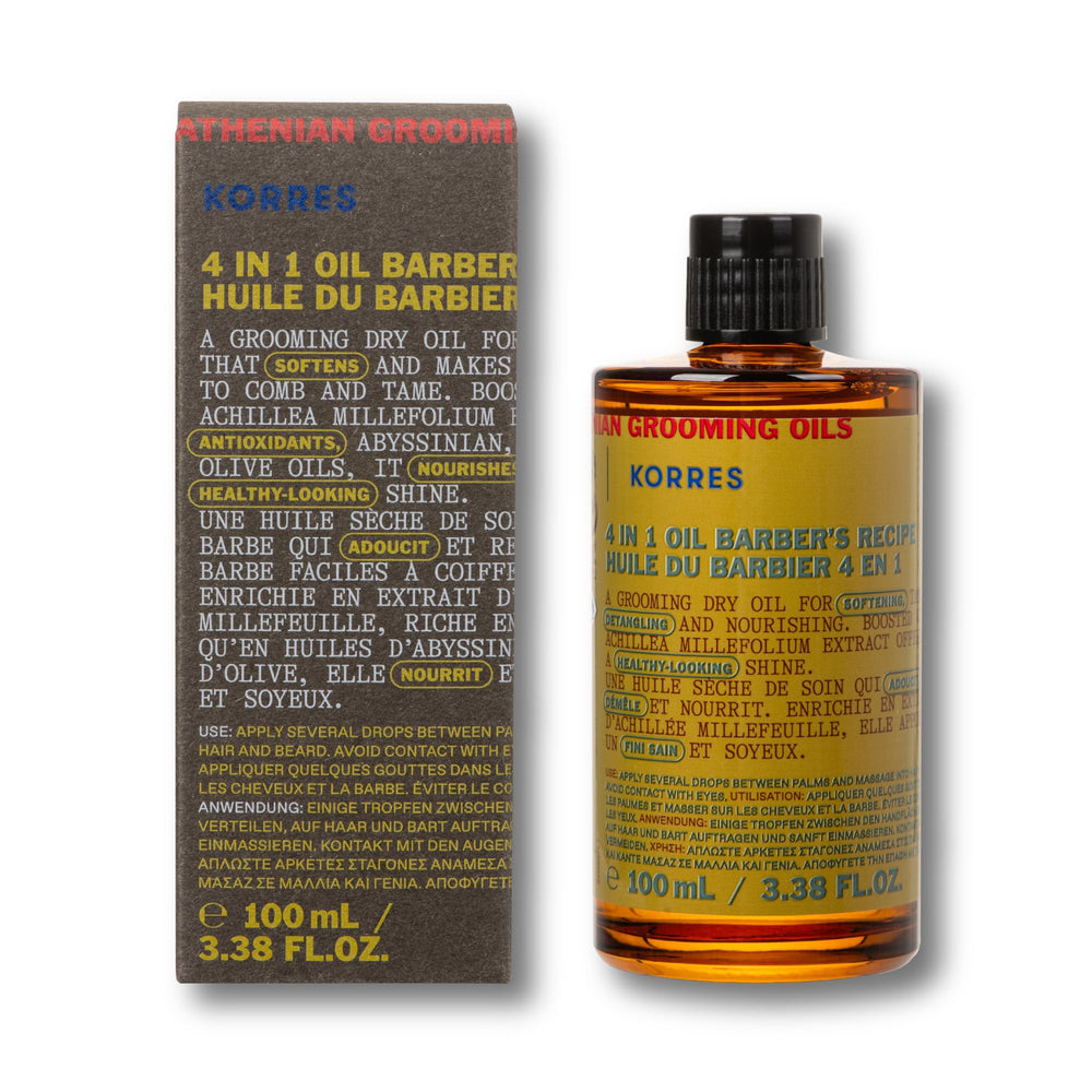 KORRES Athenian Grooming oil on beard softening during morning routine