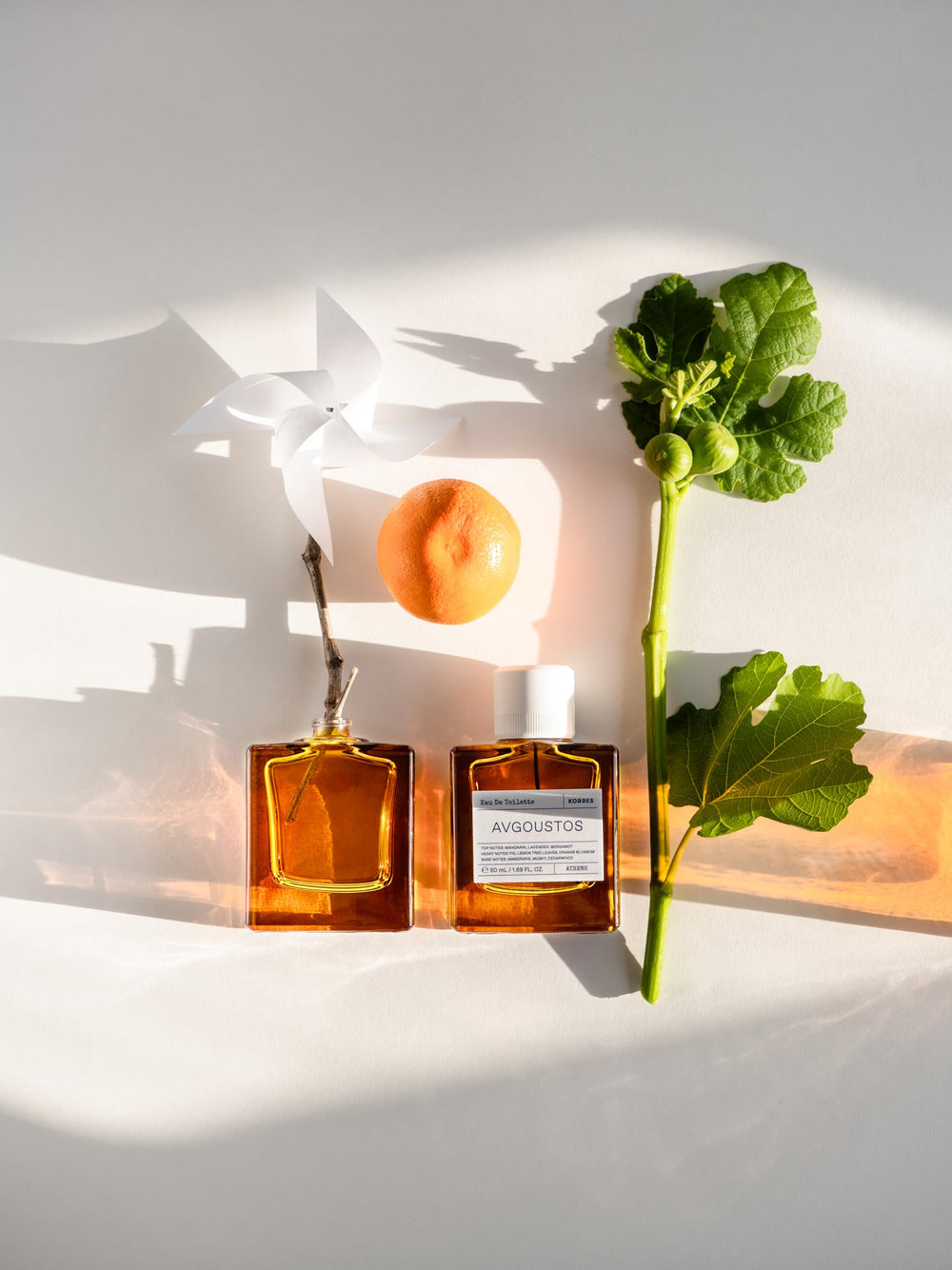 KORRES Avgoustos minimalist glass bottle on a vanity