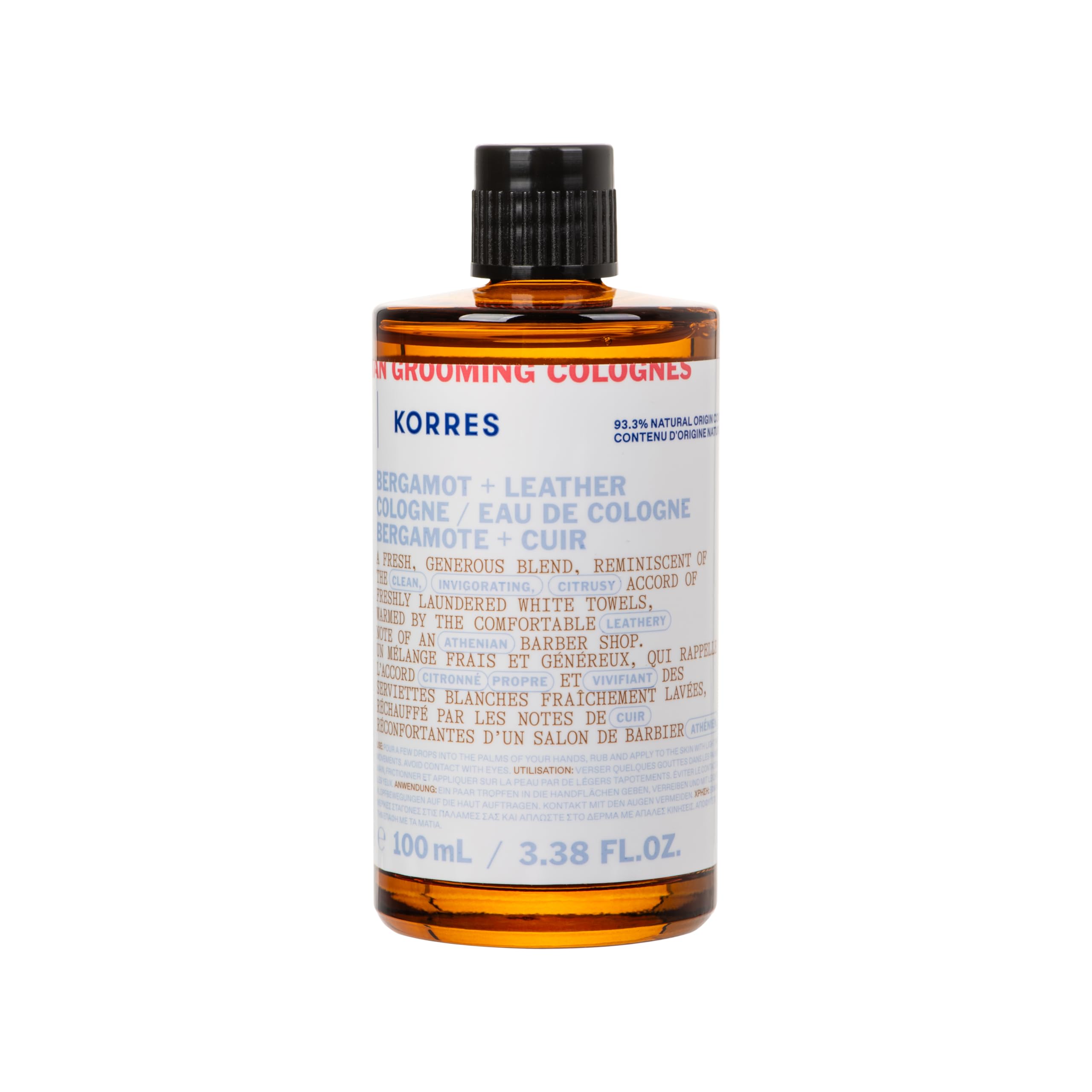 KORRES Bergamot & Leather bottle shows fresh sophistication for daily wear.