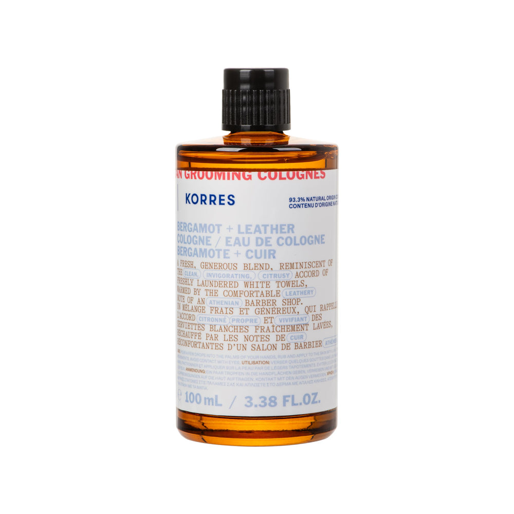 KORRES Bergamot & Leather bottle shows fresh sophistication for daily wear.