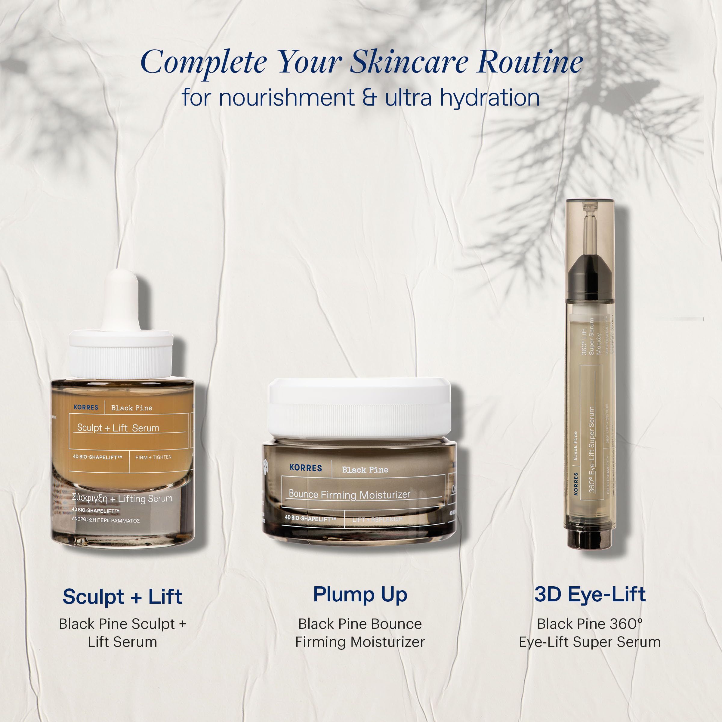 KORRES Black Pine Bounce suitable for day and night routines.
