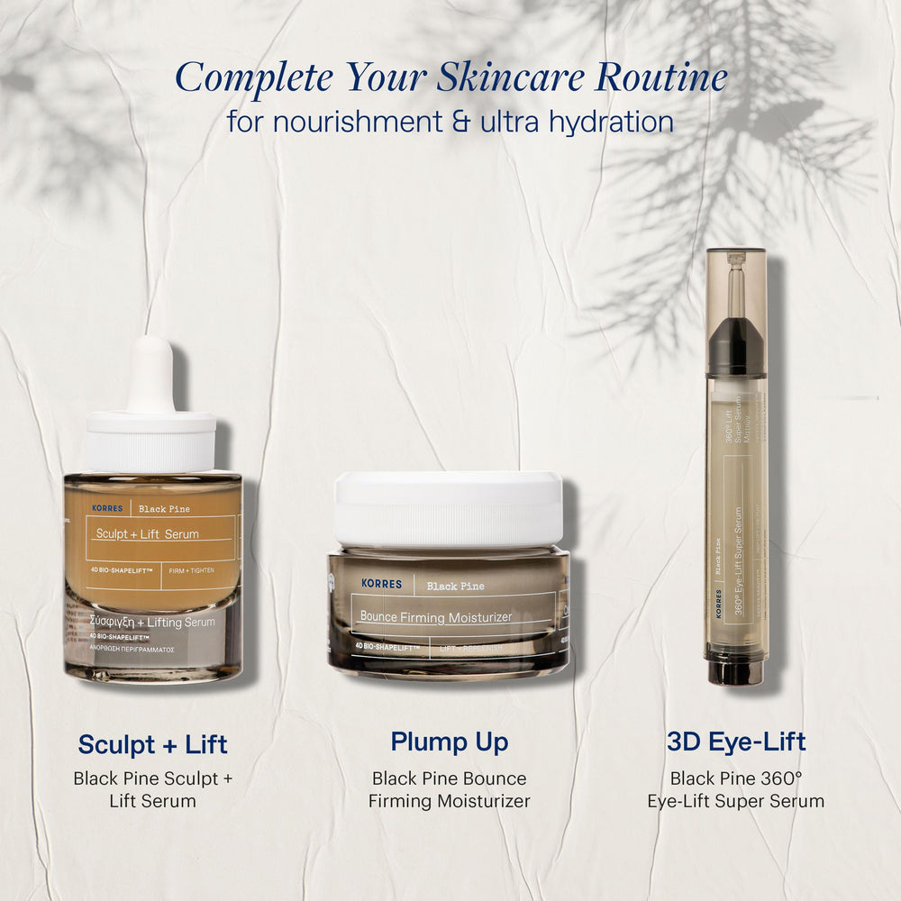 KORRES Black Pine Bounce suitable for day and night routines.