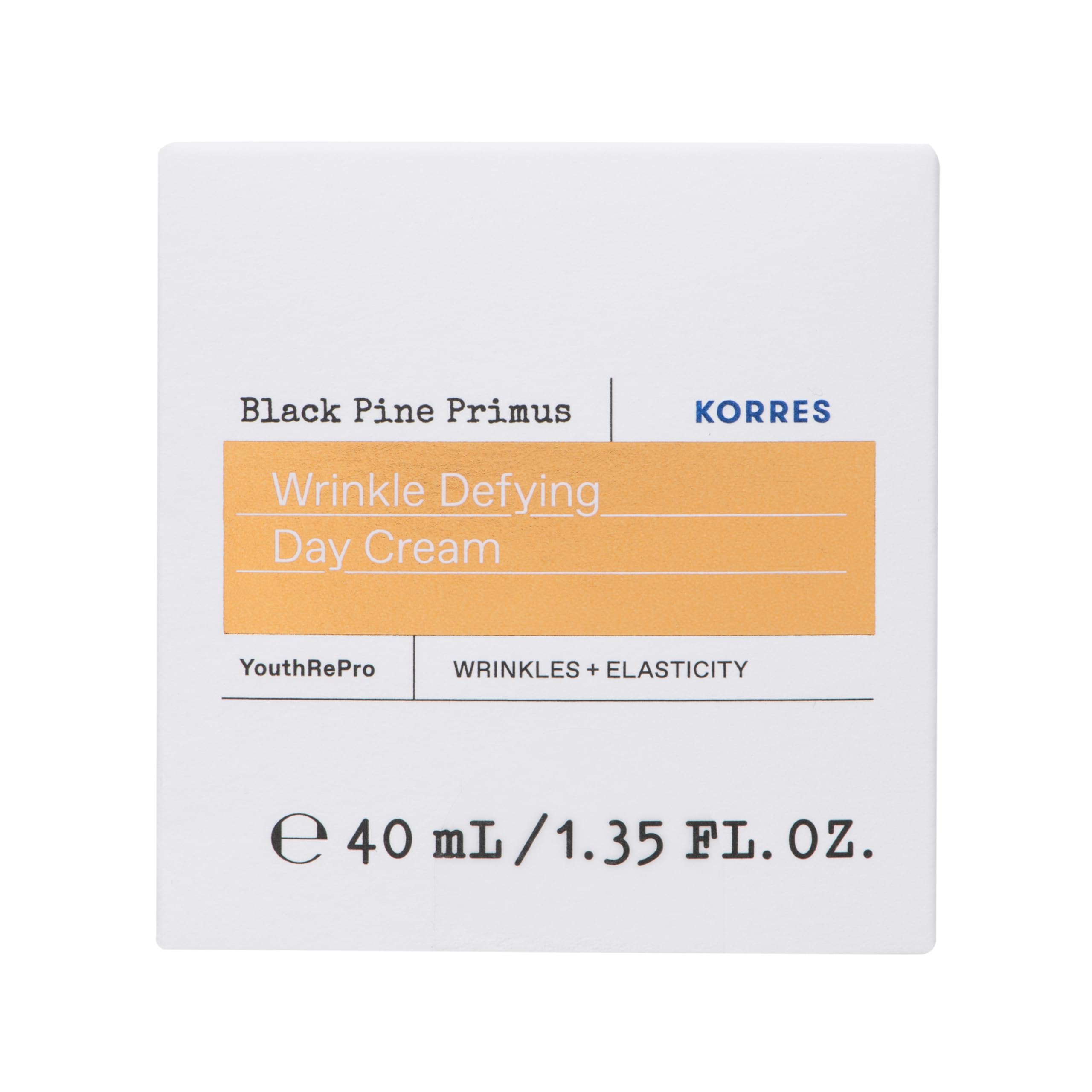 KORRES Black Pine Primus Day Cream recyclable packaging and natural-origin content.