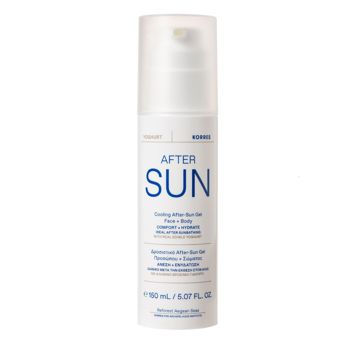 KORRES Greek Yoghurt Cooling After Sun Gel on the face for refreshing hydration
