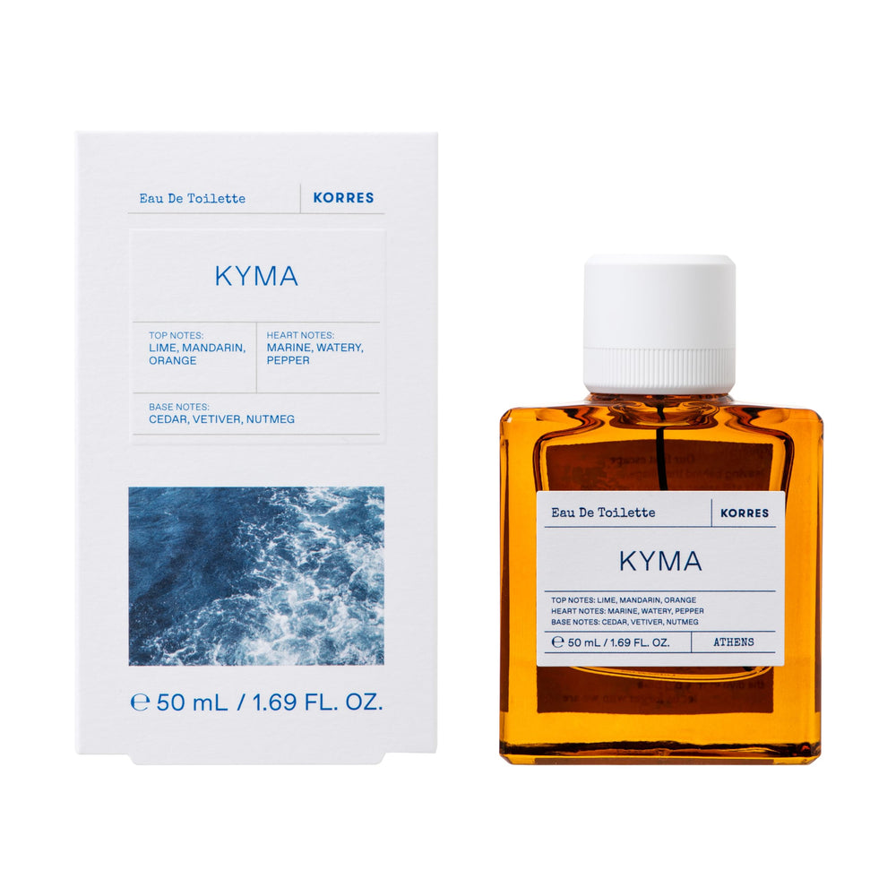 Korres Kyma citrus-top-notes close-up, highlighting lime, mandarin, and orange for an uplifting start.