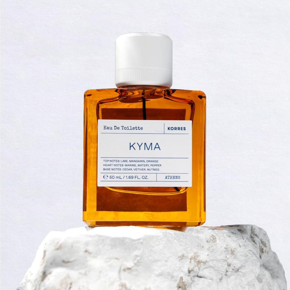 Korres Kyma vegan formula badge on packaging signals clean ingredients.