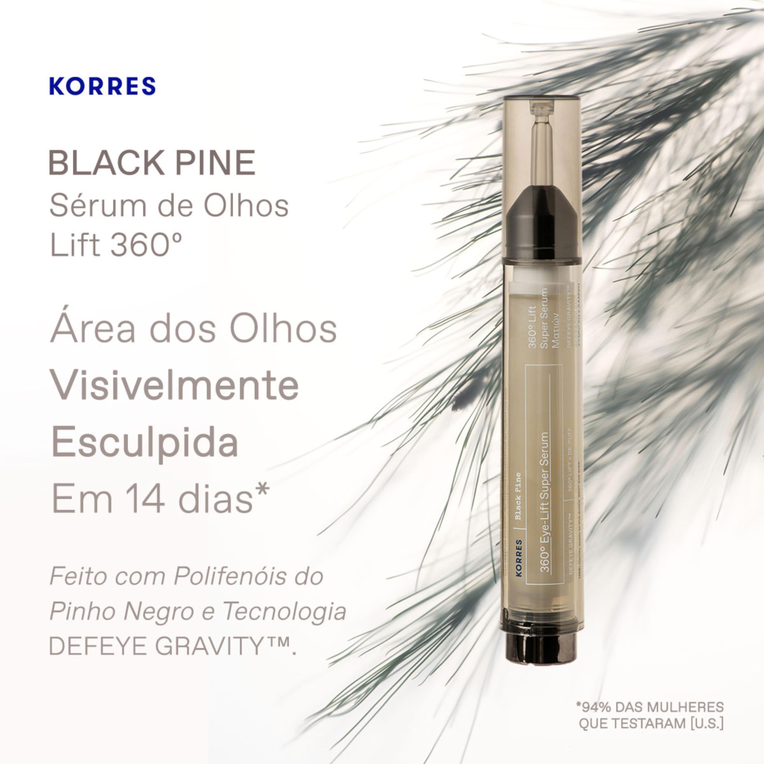 Confort du regard après application du sérum Korres Pin Noir 3D Lift.