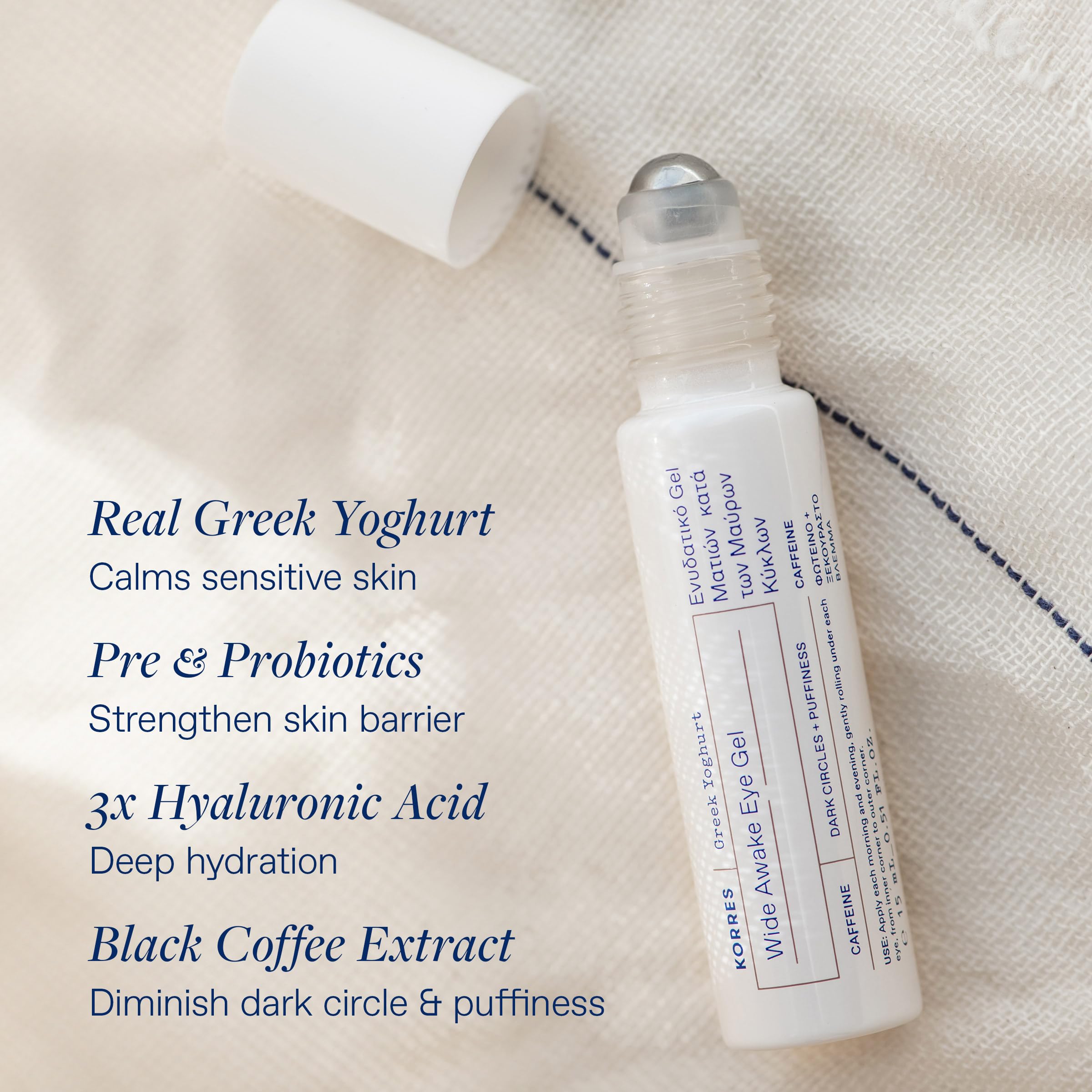 KORRES Real Greek Yogurt with 3x Hyaluronic Acid hydration around the eyes