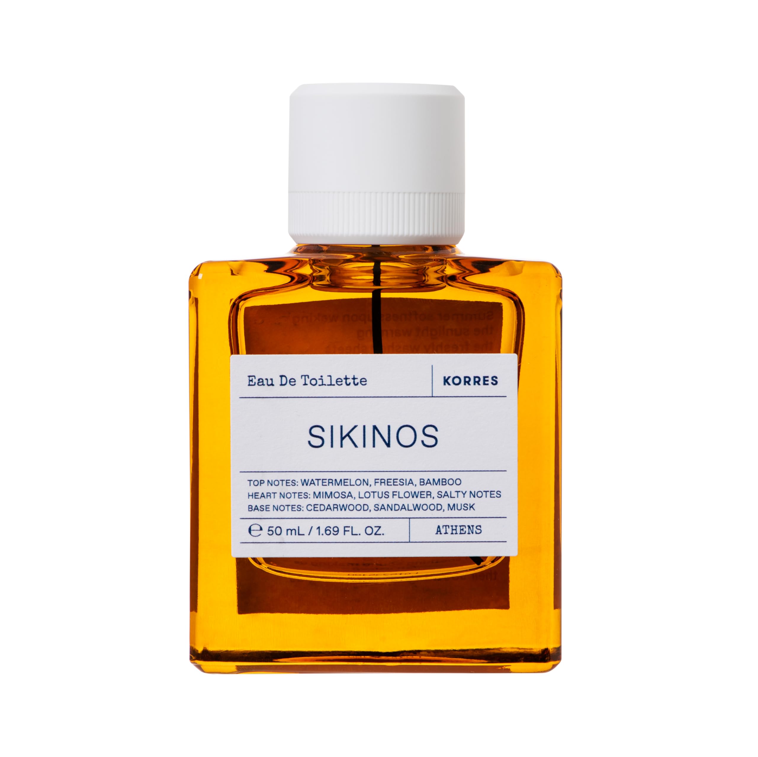 KORRES Sikinos EDP bottle top view, fresh summer energy for everyday wear.