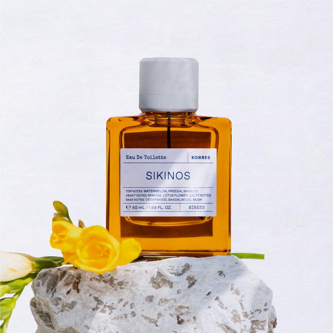 KORRES Sikinos unisex fragrance on skin, suitable for day or night wear.