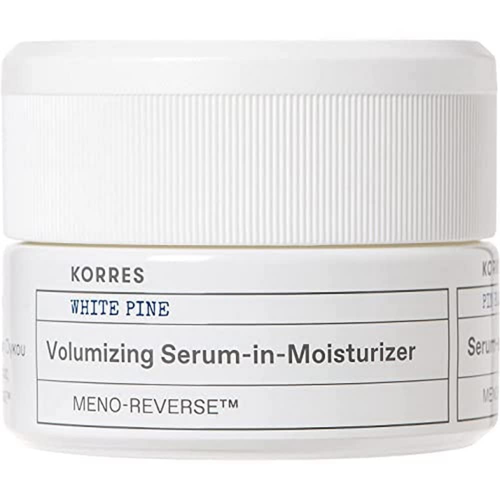 Korres White Pine serum-moisturizer application demonstrates smooth, fast absorption for hydrated skin.