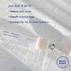 KORRES Wide Awake Eye Gel cooling roller application on the under-eye area