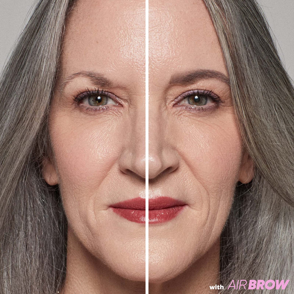 Kosas Air Brow brush application demonstrates controlled, high-payoff pigment.