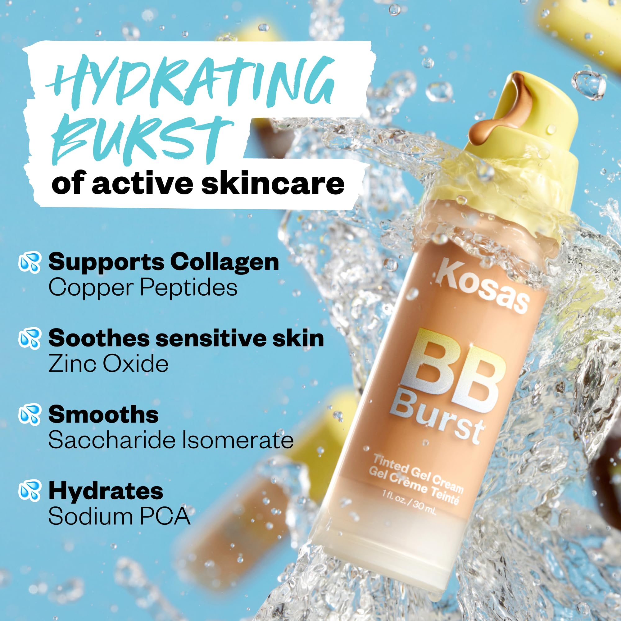 Kosas BB Burst packaging with minimal label design.