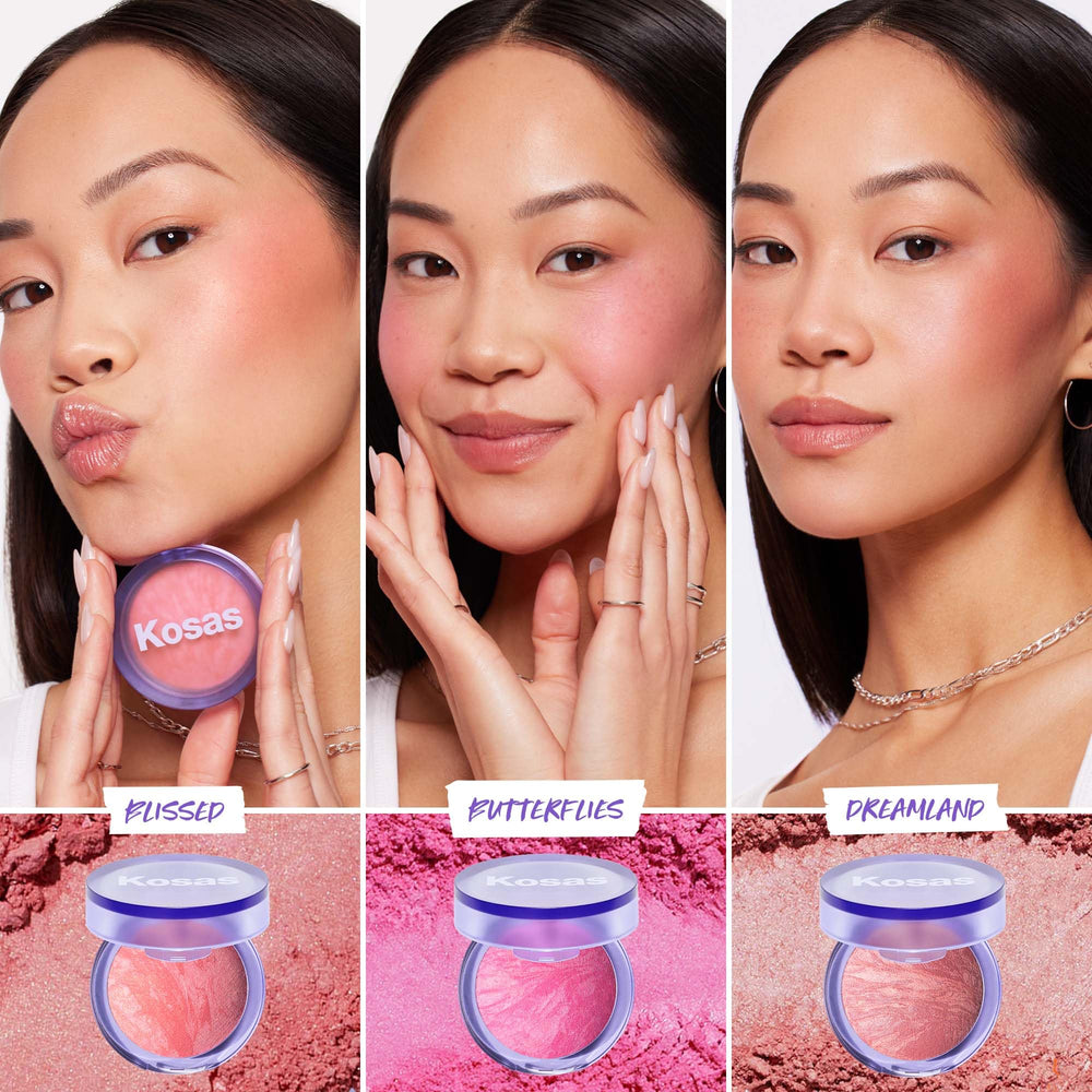 Kosas Blush is Life close-up on skin shows skin-like finish and natural warmth.