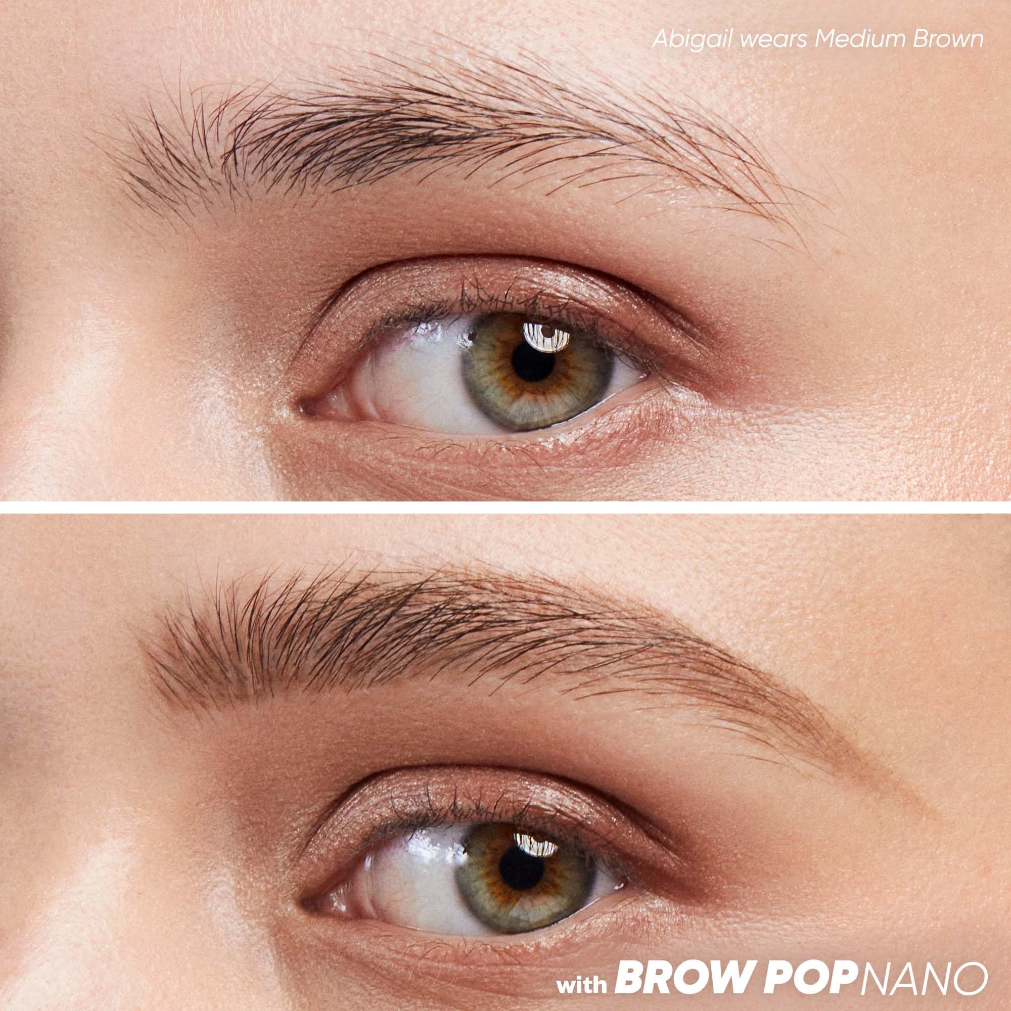 Kosas Brow Pop Nano spoolie brush lifts hairs for easy shading