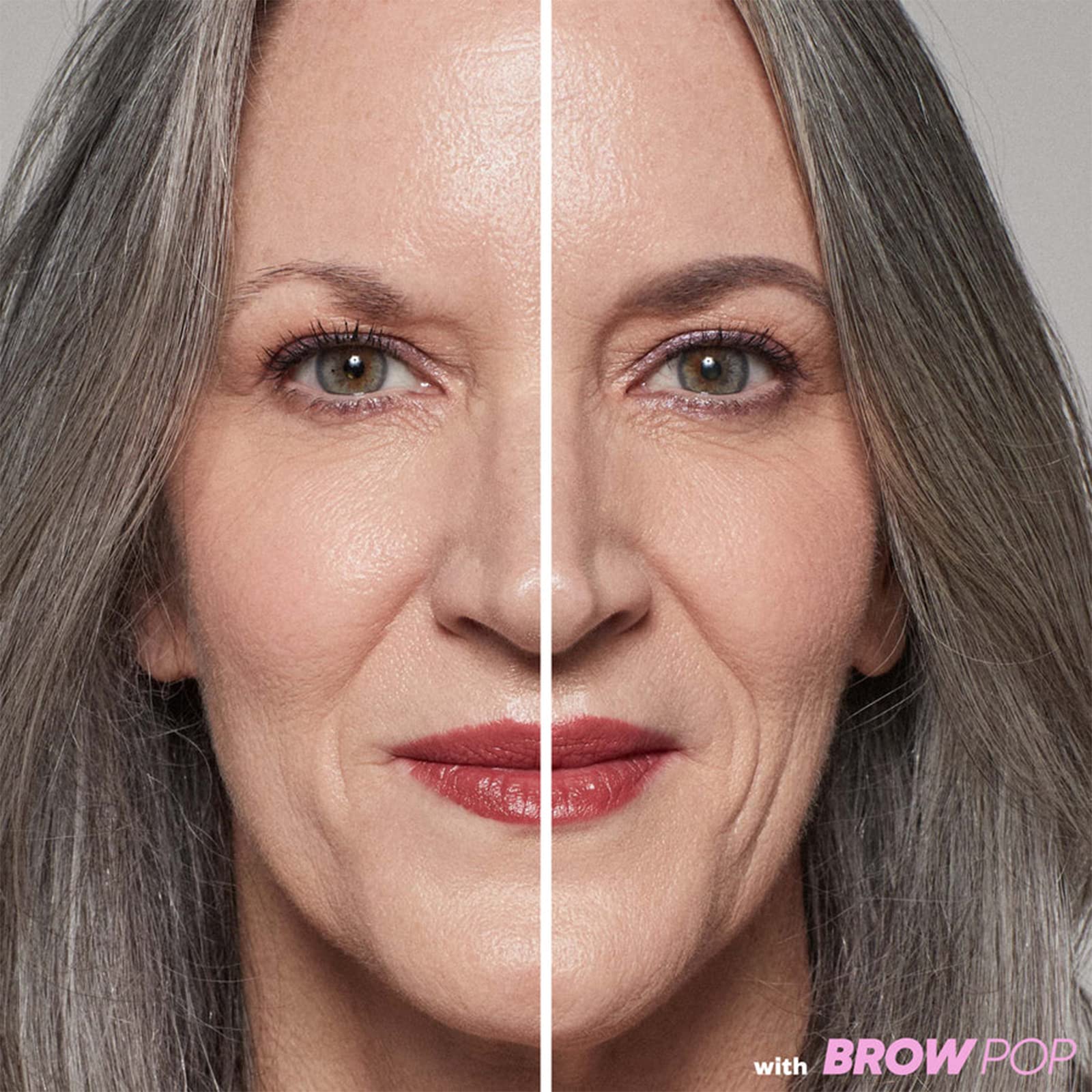 Kosas Brow Pop built-in spoolie blending the color for a seamless look.