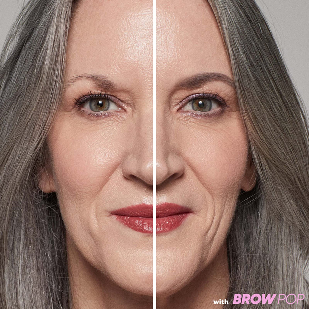 Kosas Brow Pop built-in spoolie blending the color for a seamless look.
