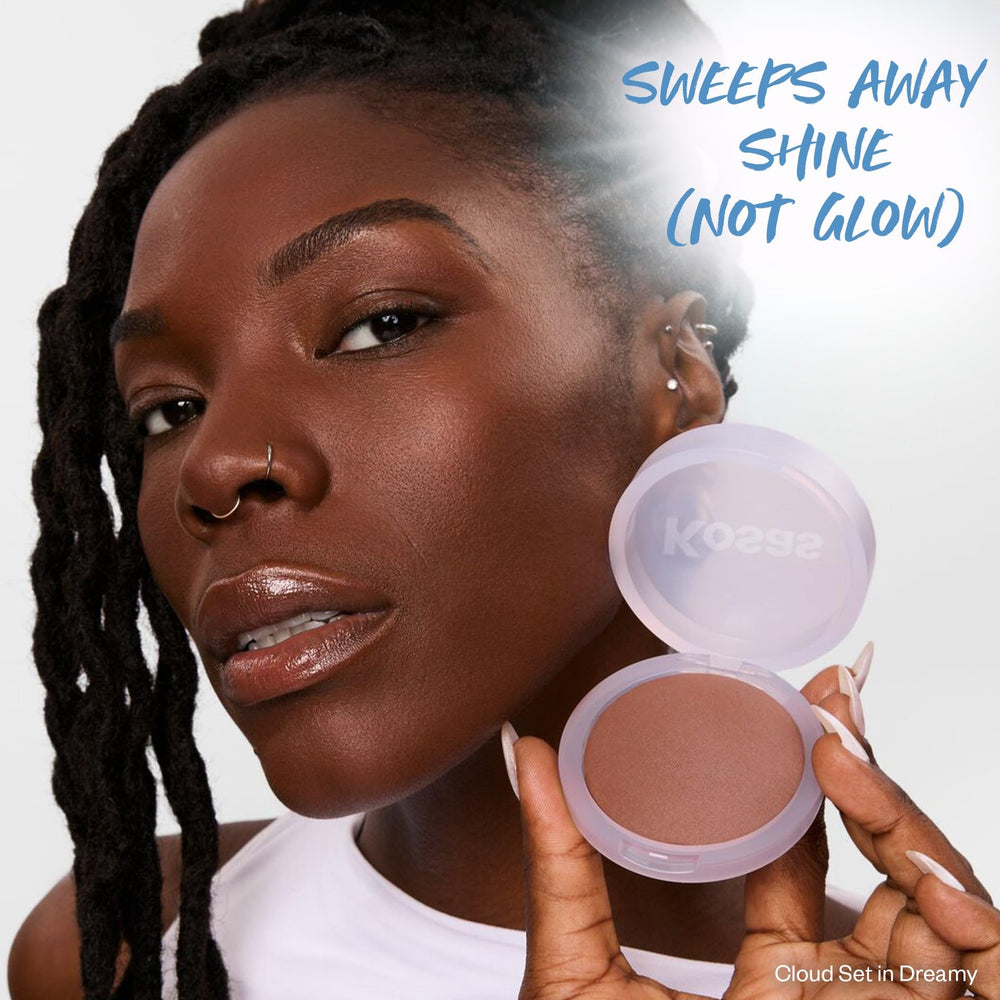 Kosas Cloud Set pore-blurring shot emphasizing texture smoothing without color change