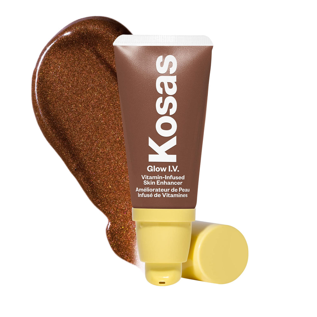 Kosas Glow I.V bottle pump shown for easy dispensing and precise application.