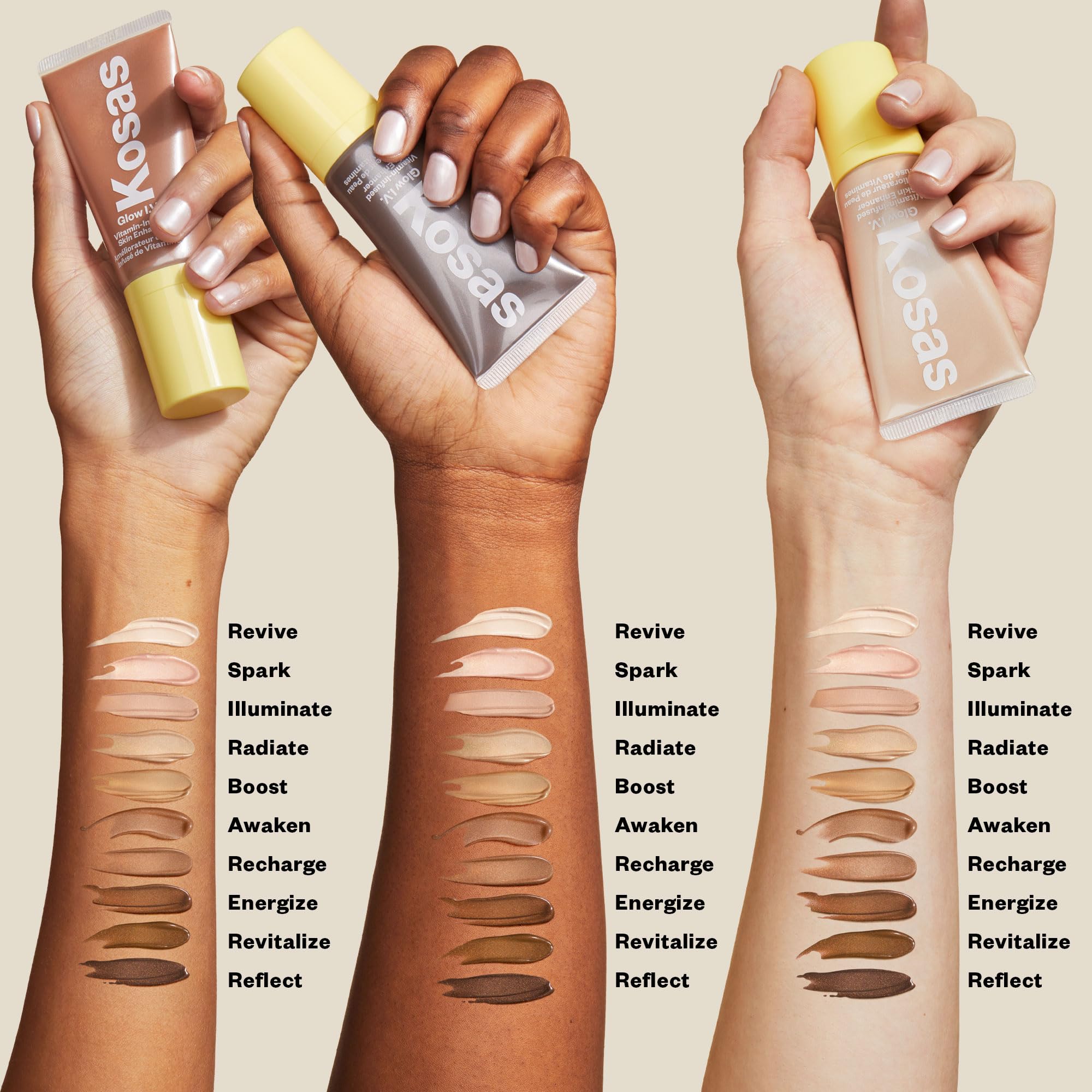 Kosas Glow I.V mixed with foundation for customizable radiance.