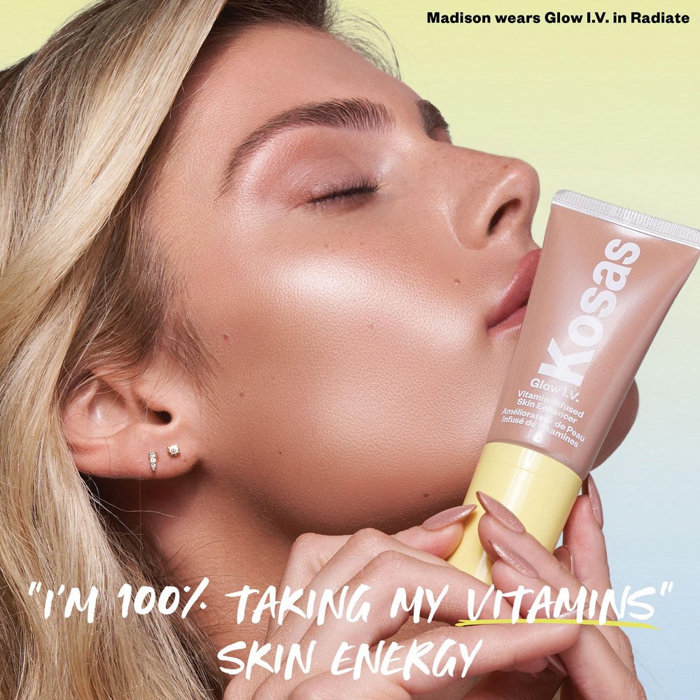 Kosas Glow I.V layered under foundation to create a subtle base glow.
