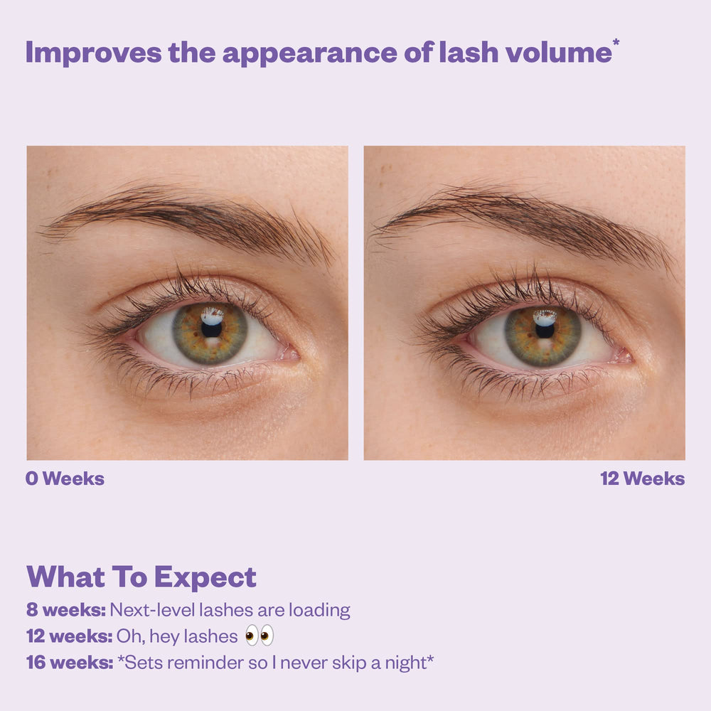 Kosas Grow Potion before-after imagery shows potential brow and lash improvements