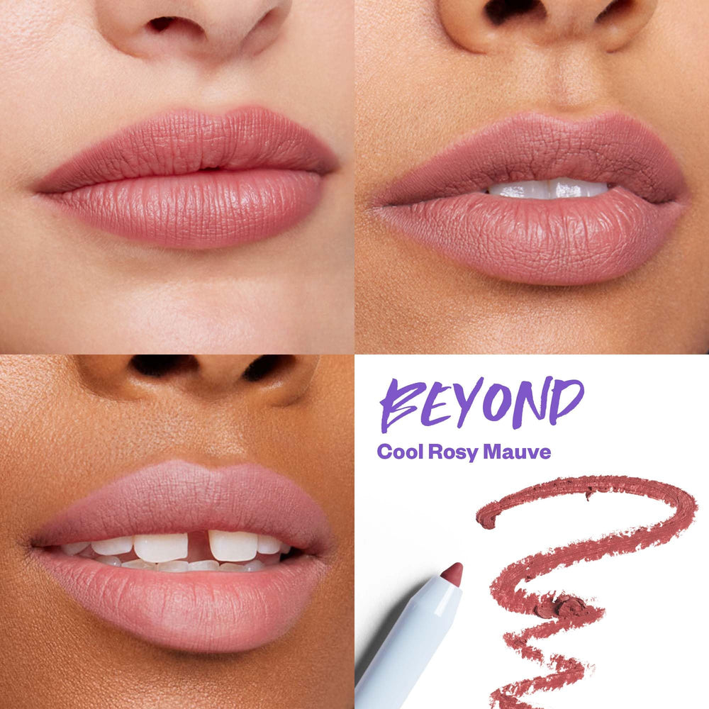 Kosas Hotliner with brush for blending edges into a soft lip finish.