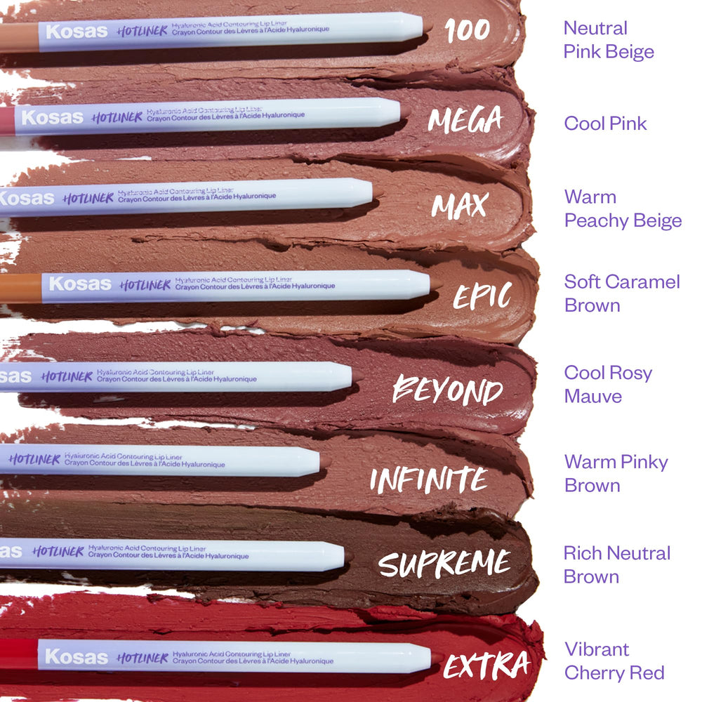 Kosas Hotliner rich pigment glides on for bold color payoff.