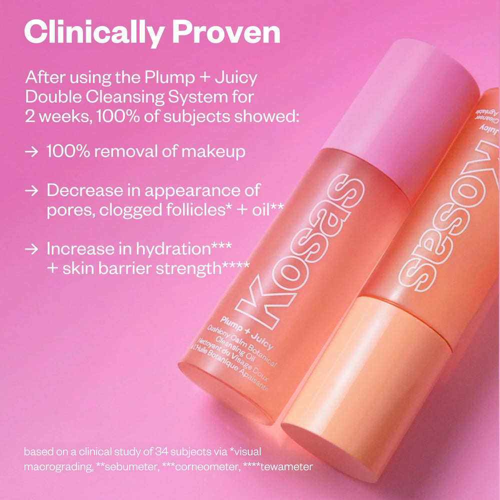 Kosas Mini Plump + Juicy bottle label showing ceramides and hyaluronic acid benefits.