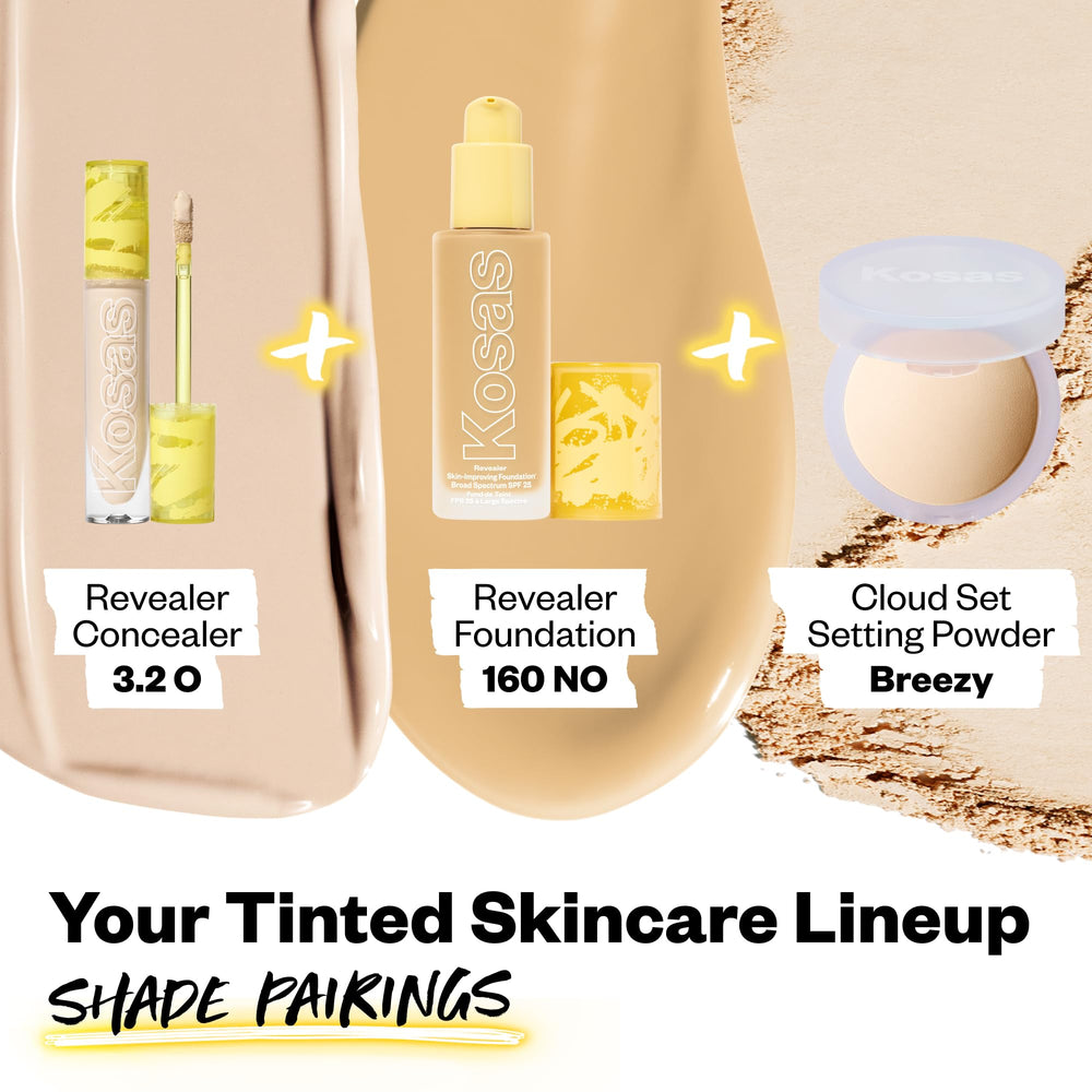 Kosas Revealer Concealer with caffeine and pink algae for revitalized skin.