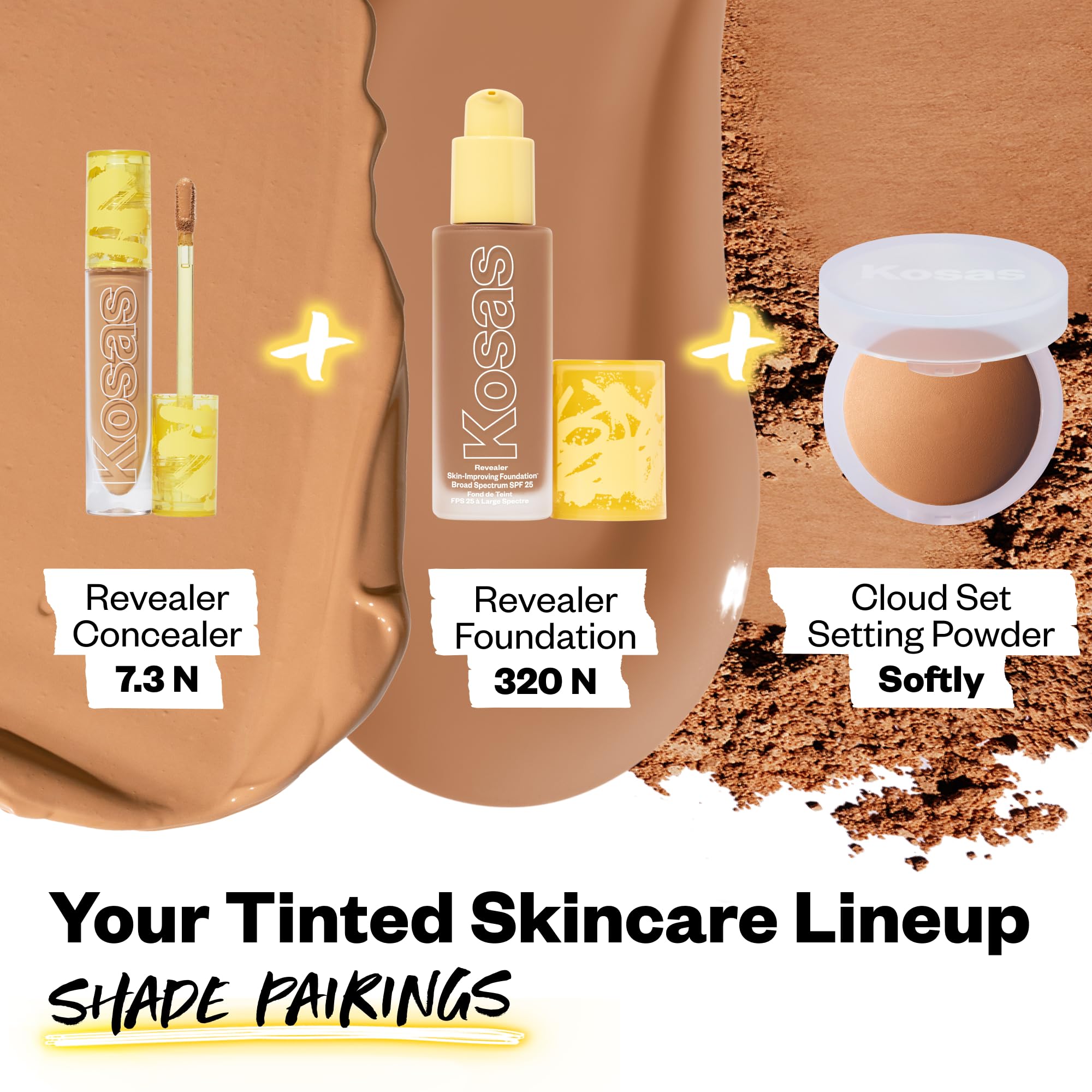 Swatch showing pink algae and caffeine benefits for brighter skin.