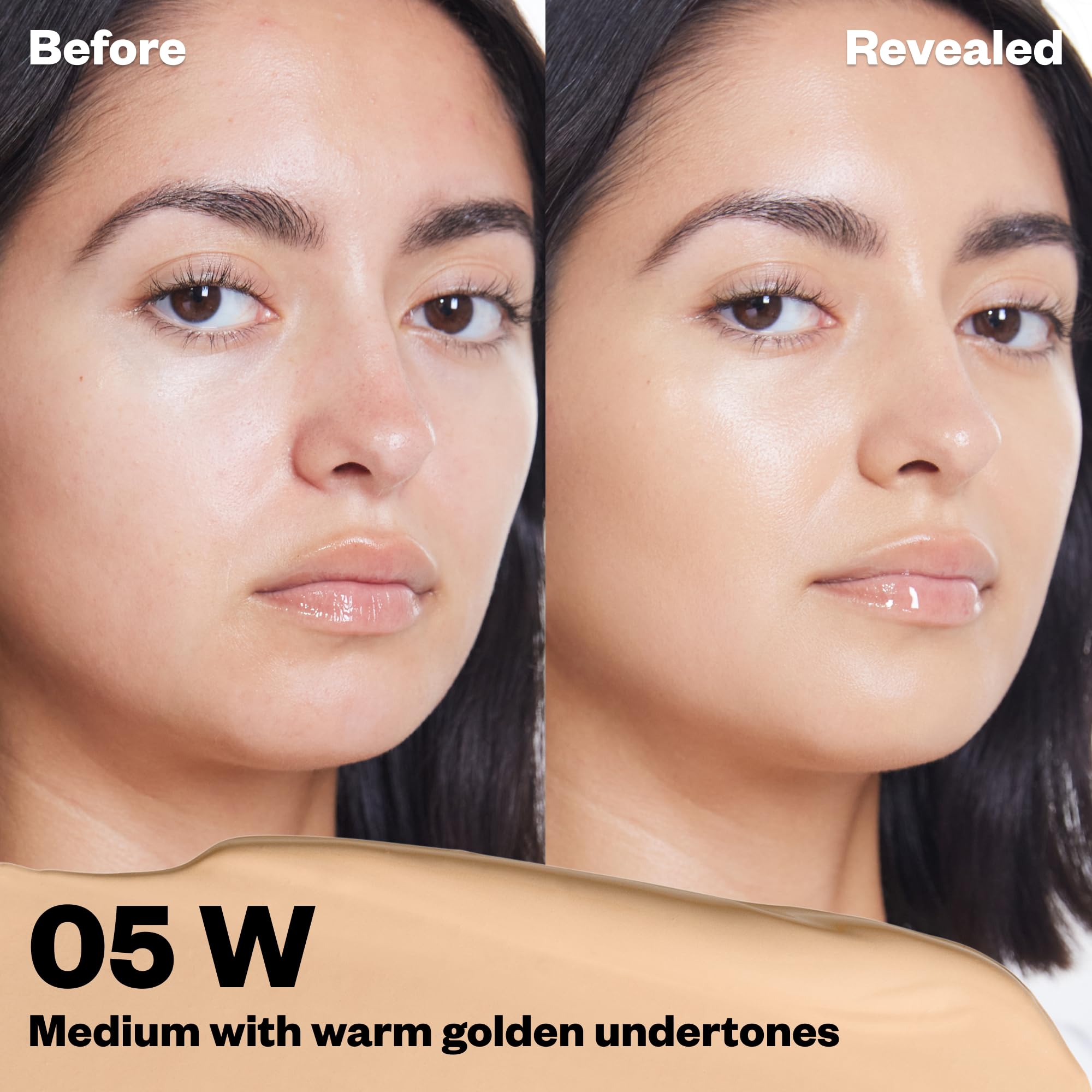 Kosas Revealer Concealer Tone 05 W swatch reveals natural medium coverage.