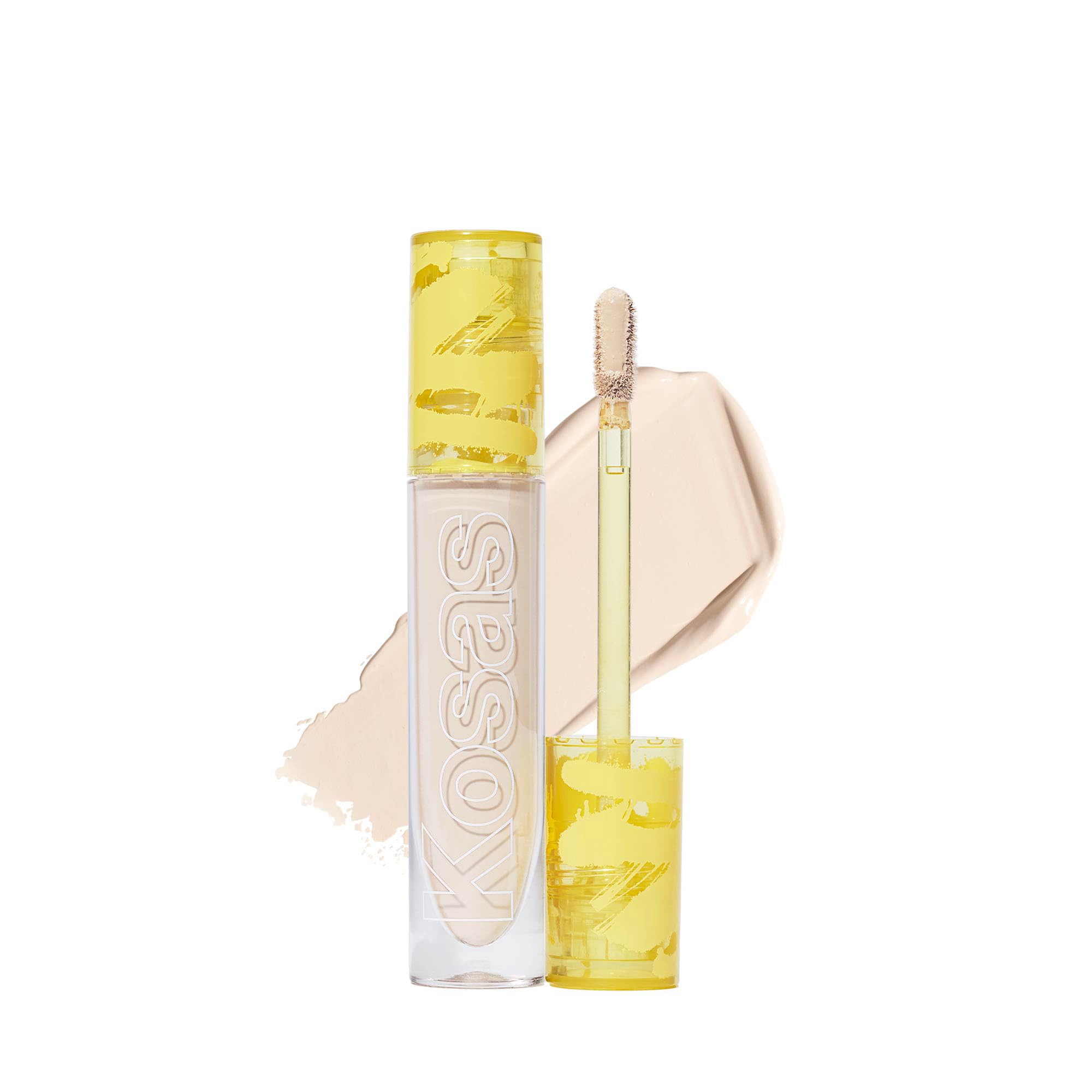 Kosas Revealer Concealer tube close-up showing medium coverage and brightening finish.