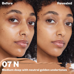 Kosas Revealer Concealer under-eye application shows brightening and concealment.