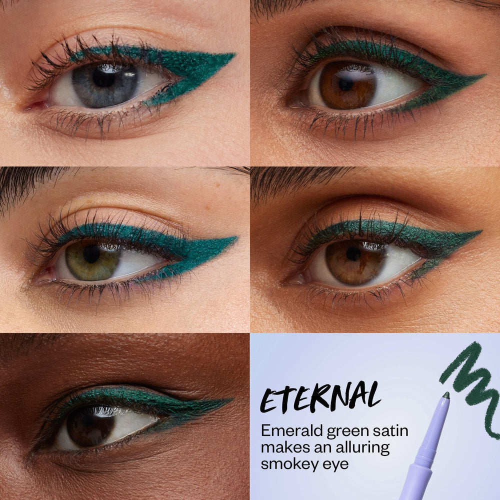 Kosas Soulgazer emerald-green pencil tip demonstrates retractable precision.