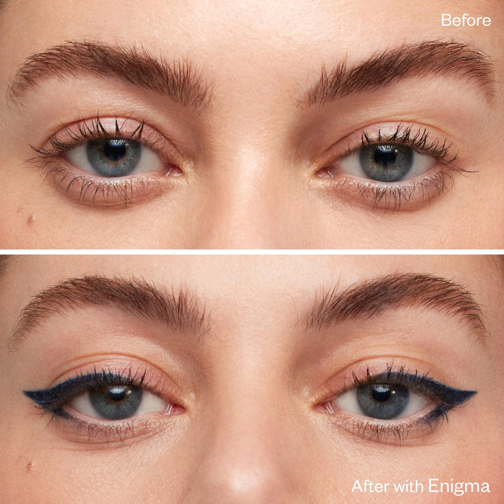 Precise line and smoky finish possible with Kosas Enigma eyeliner.