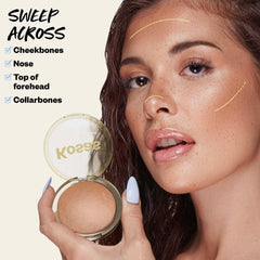 Kosas Sun Show Glowy Warmth on nose contour for balanced warmth detailing.