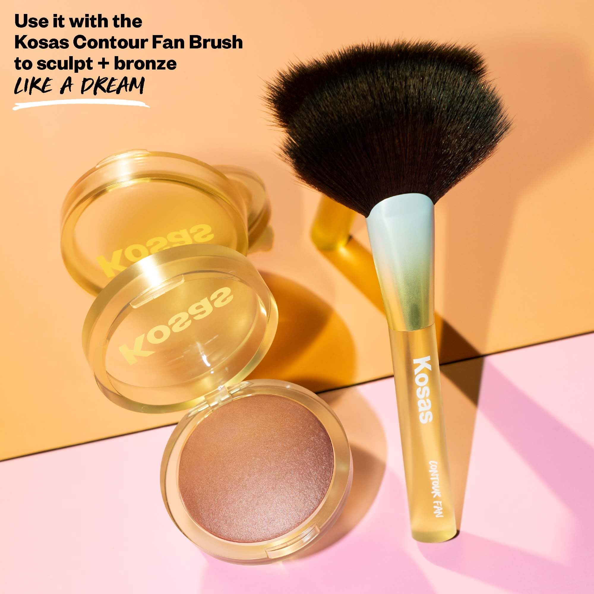 Kosas Sun Show Glowy Warmth Tropic swatch with warm caramel undertone.