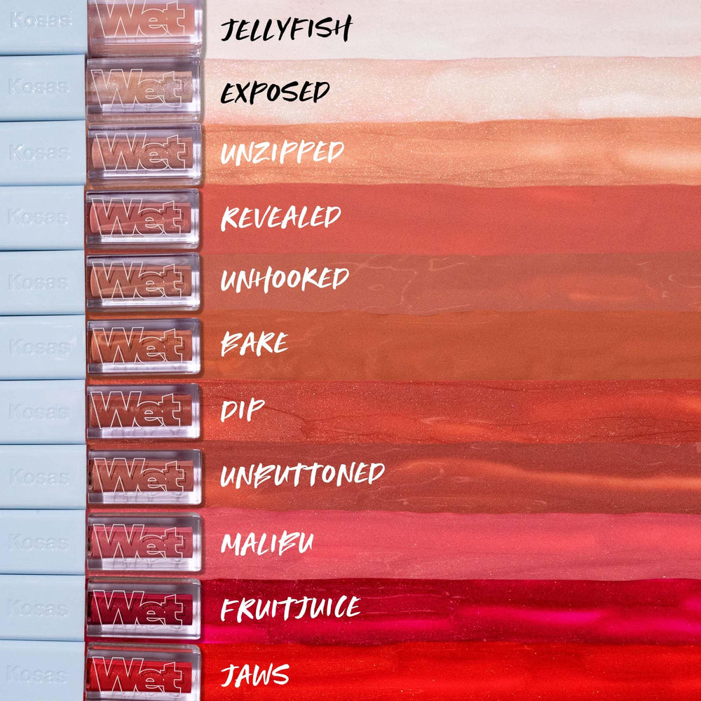 Kosas Wet Lip Oil Gloss enriched with hyaluronic acid and peptides.