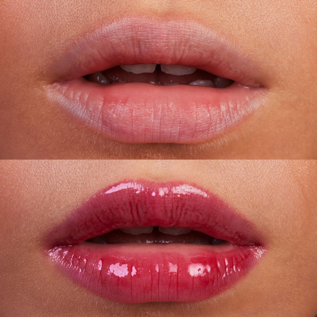 Kosas Wet Lip Oil Gloss layered over lipstick for longer wear.