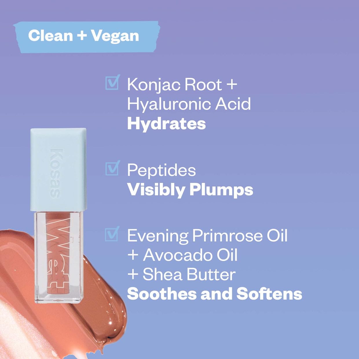 Kosas Wet Lip Oil Gloss on lip provides soft shine and hydration