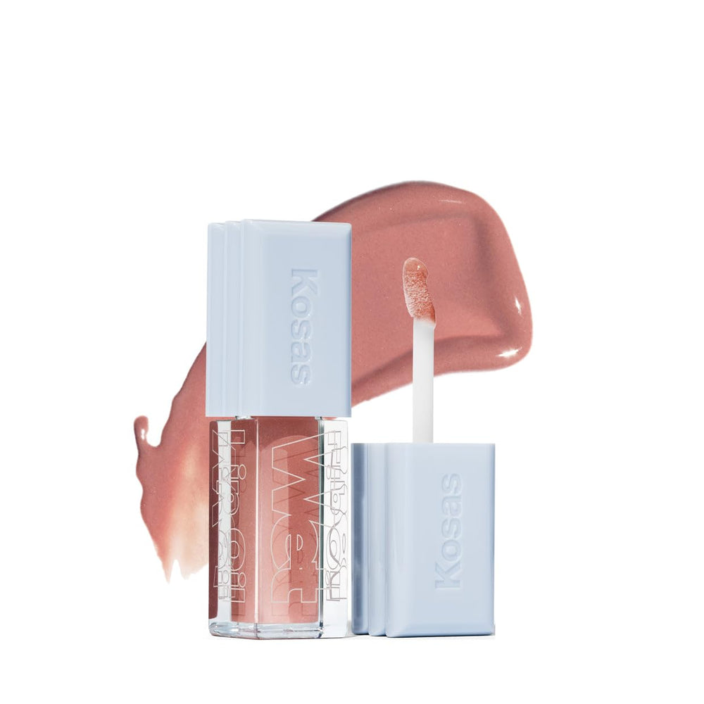 Kosas Wet Lip Oil Gloss shows smooth-application for hydrated, glossy lips