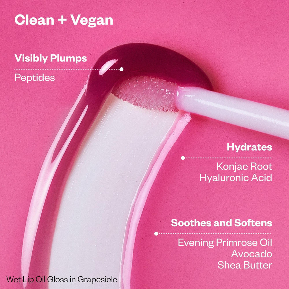 Kosas Wet Lip Oil Gloss texture close-up highlights moisture