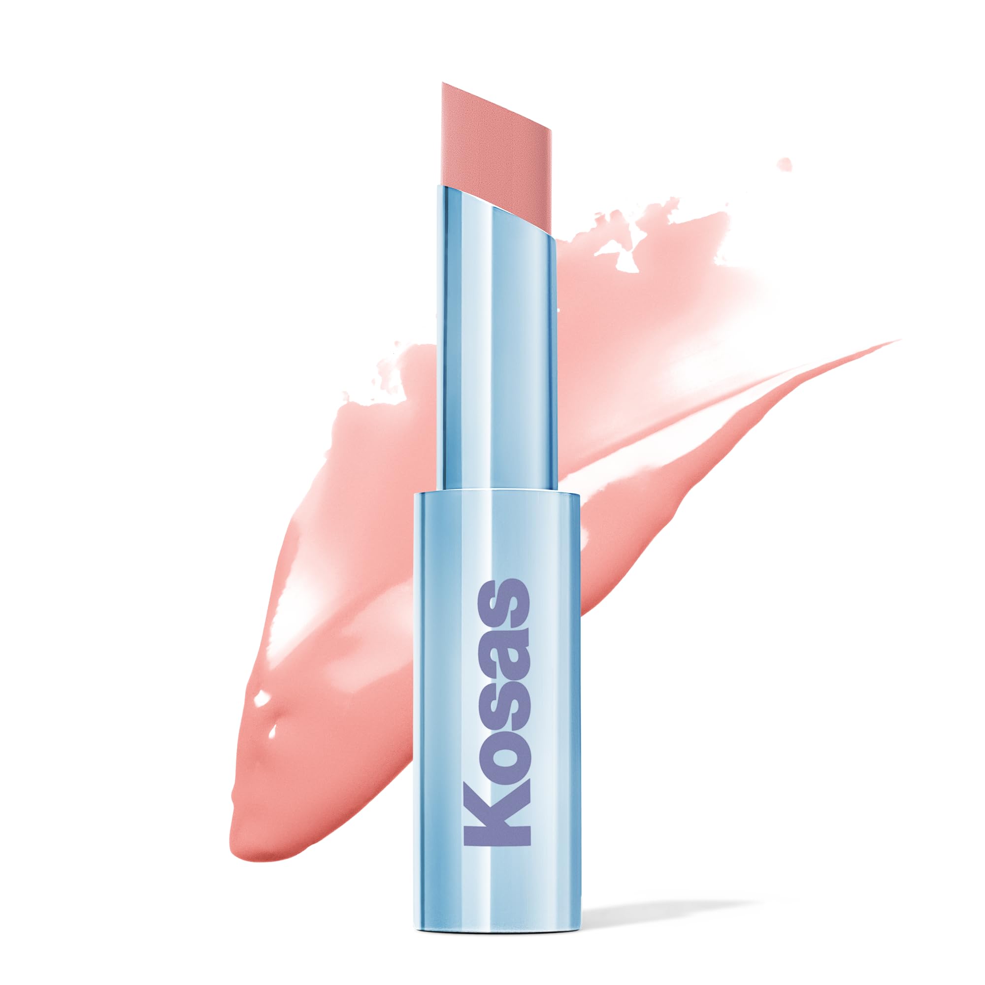 Kosas Wet Stick Baby Rose tube shown for immediate hydration and sheer color.