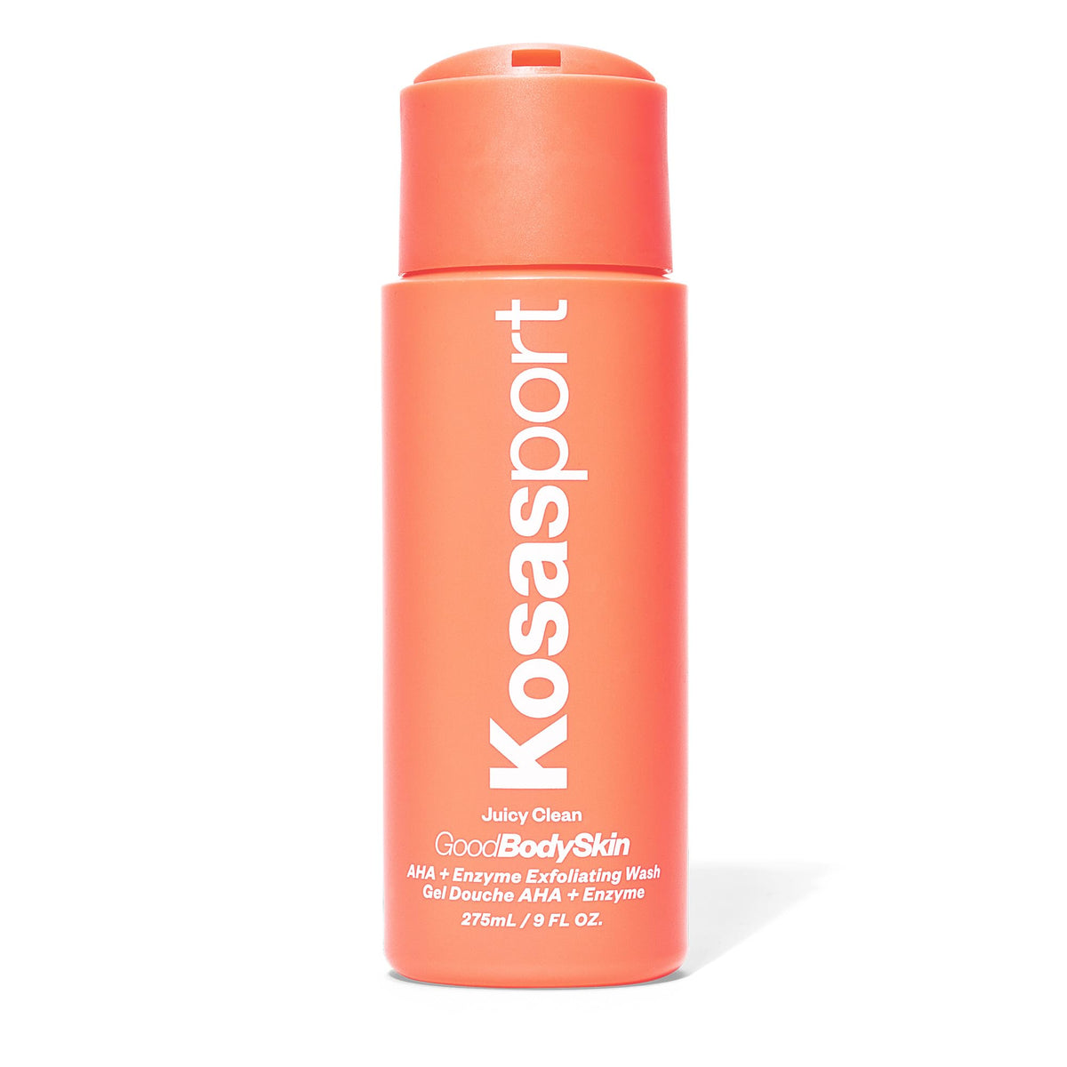 Kosasport Good Body Skin Exfoliating Cleanser bottle ready for a refreshing, spa-like shower.