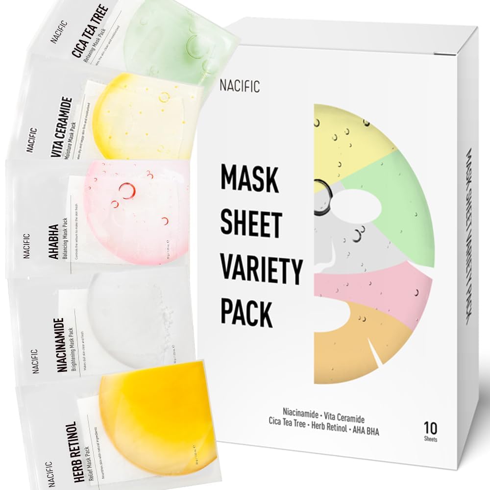 KOSBEAUTY NACIFIC 10-sheet pack front, ideal for organizing a varied skincare routine.