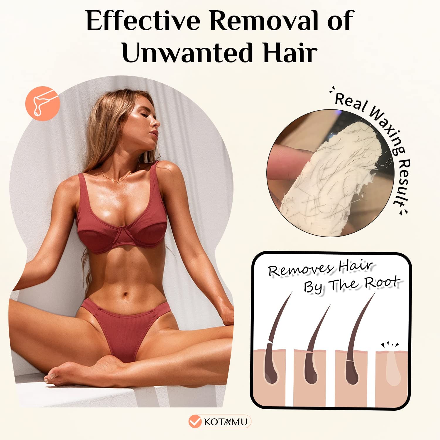 KOTAMU low-temperature melt ensures comfortable waxing sessions.